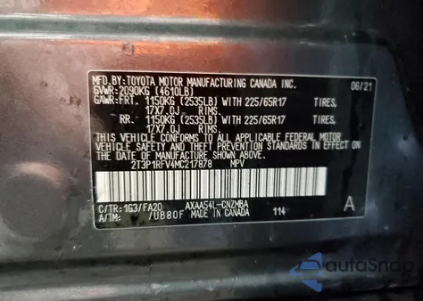 2021 Toyota Rav4 Xle from USA, damaged, VIN 2T3P1RFV4MC217878